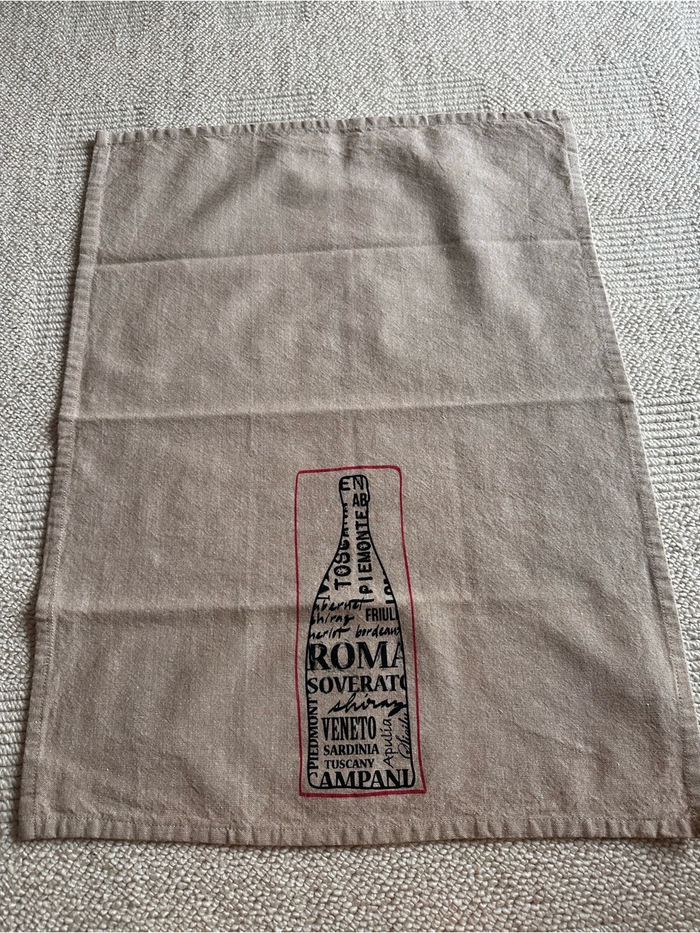 New Beige Kitchen Towel with Wine Bottle Print